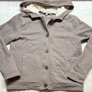 Banana Republic Taupe Gray Sherpa Lined Button Front Hoodie Jacket - Medium